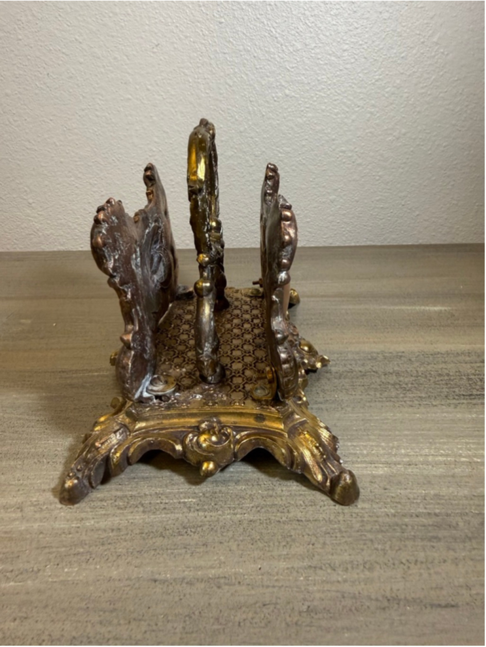Vintage 1961 Rococo Cast Metal Mail Letter Holder Desk Organizer Bronze Finish - Picture 6 of 11